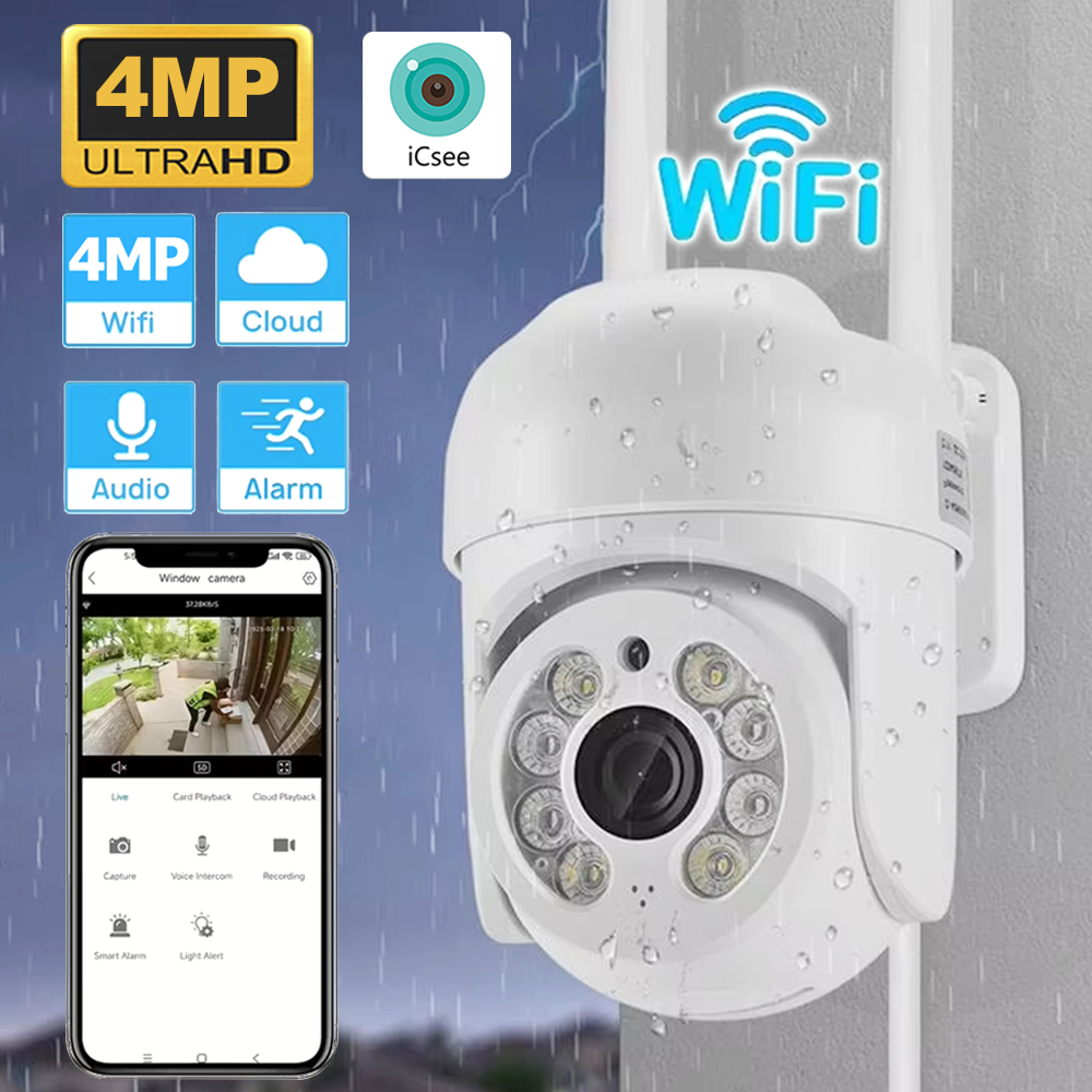 Home Security Outdoor Camera System - ICsee 4MP Wireless PTZ Security Camera