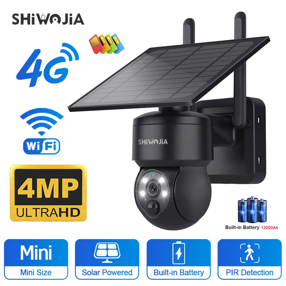 Home Security Outdoor Camera System - SHIWOJIA WIFI Wireless PTZ Solar Camera