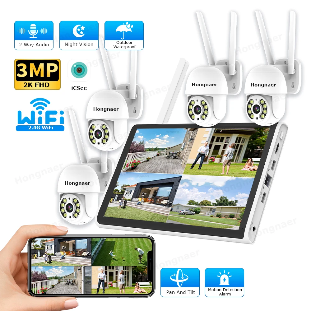 Home Security Wifi Camera - 2026 Hongnaer 3MP 4 Channel WiFi