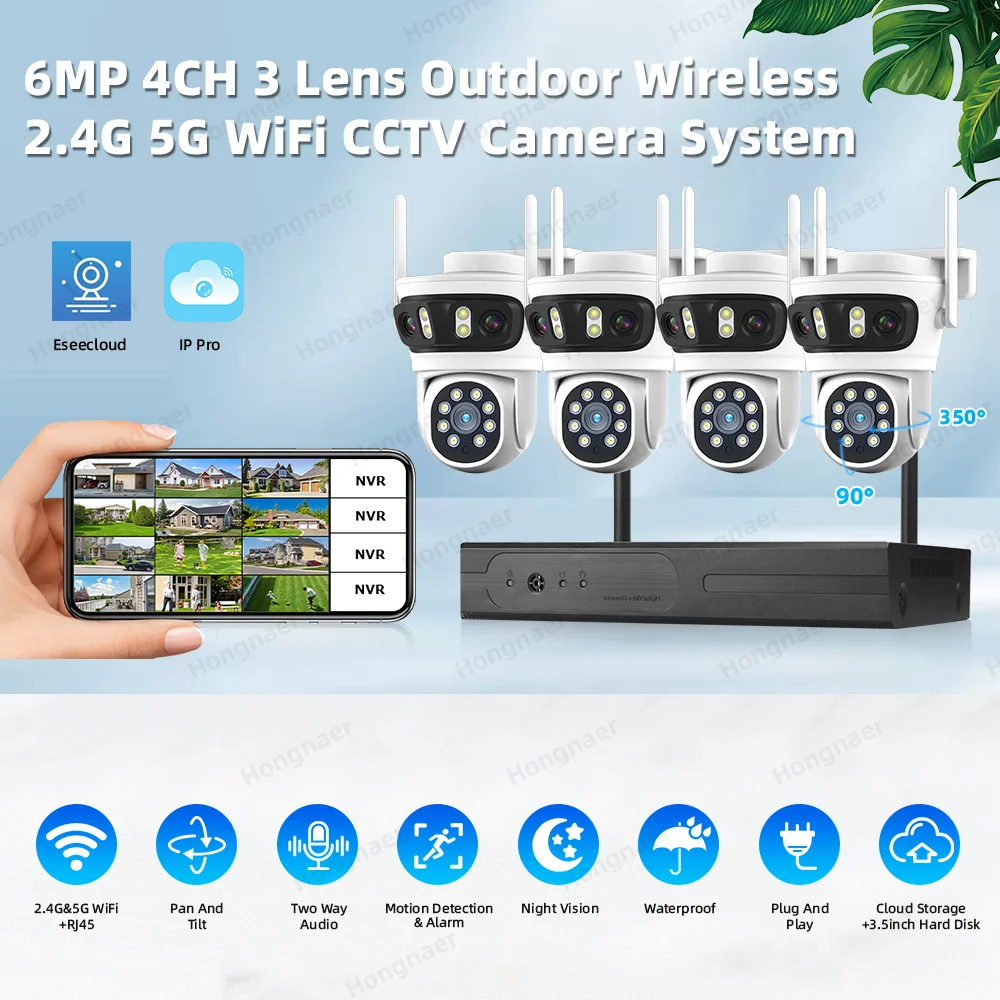 2026 Hongnaer 6MP 4CH 3 Lens 2 - Home Security Wifi Camera 评论和价格