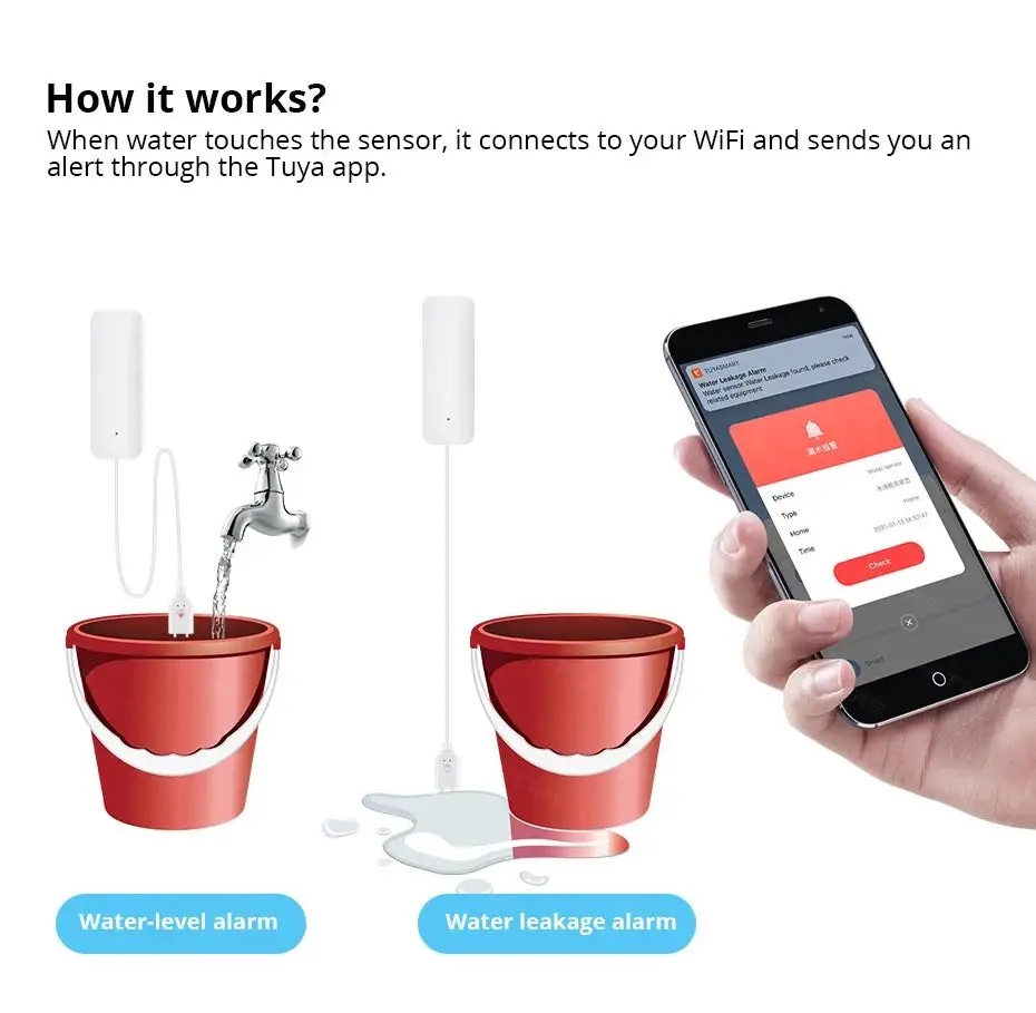 Tuya WiFi Smart Water Leak Sen - Home Security Network 评论和价格